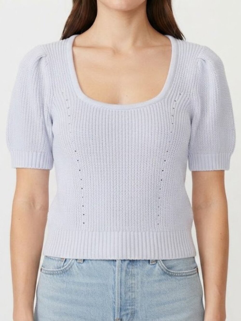 RW&CO. Pale Blue Short-Sleeve Scoop Neck Knit Sweater Top
